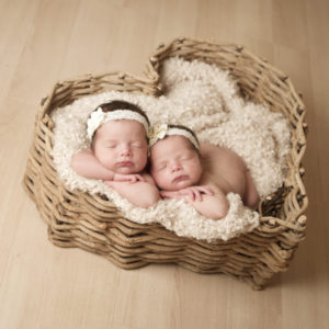 twin babies in a basket